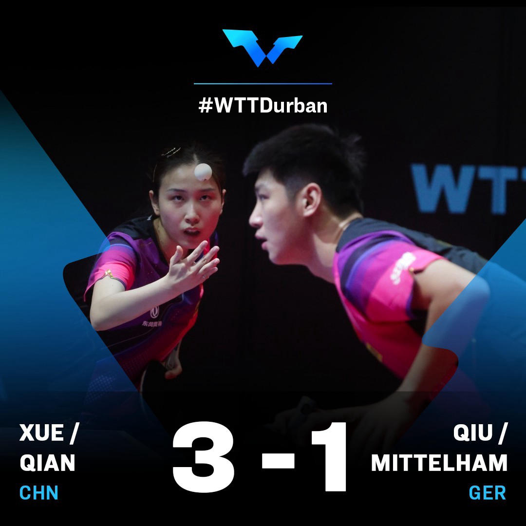 image  1 World Table Tennis - Xue Fei and Qian Tianyi have taken out Mixed Doubles top seeds Dang Qiu and Nin